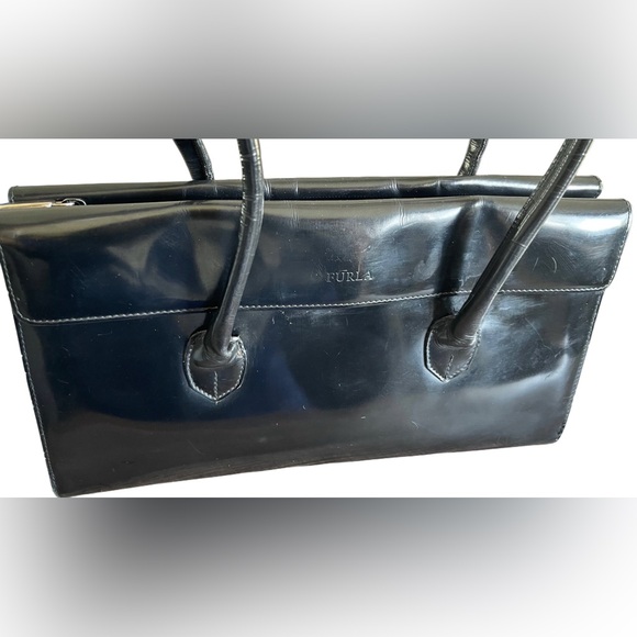 ❌SOLD ❌Vintage Furla Black Patent Leather Shoulder Bag 3 Compartments - Picture 6 of 17